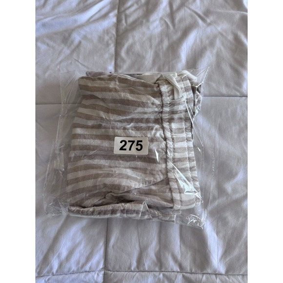 Loft Drawstring Pull On Shorts  Striped Linen Blend Beige White Women's Medium - Picture 10 of 10